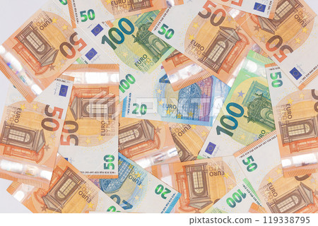 Different Euro Banknotes Money Background 119338795