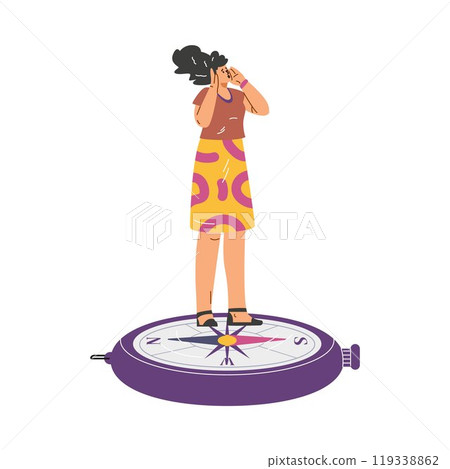 Vector graphics a young girl with a compass calling for help on a white background. 119338862