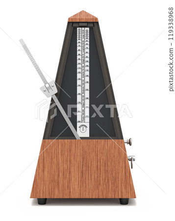 Close-up front view of vintage metronome - 3D illustration Close-up front view of vintage metronome - 3D illustration 119338968
