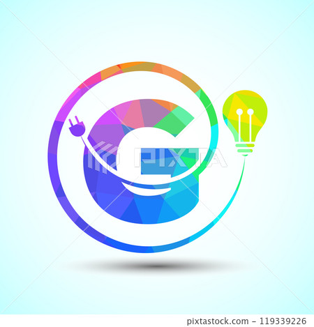English alphabet with electric bulb and plug. Low poly style electricity and technology logo 119339226