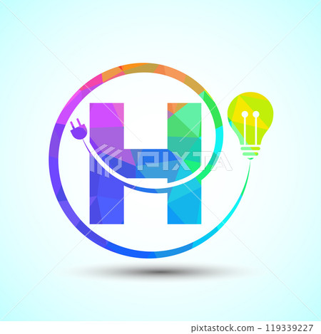 English alphabet with electric bulb and plug. Low poly style electricity and technology logo 119339227