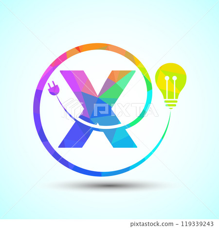 English alphabet with electric bulb and plug. Low poly style electricity and technology logo 119339243