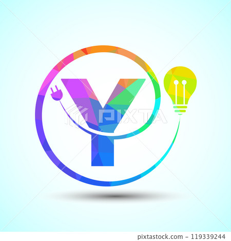 English alphabet with electric bulb and plug. Low poly style electricity and technology logo 119339244