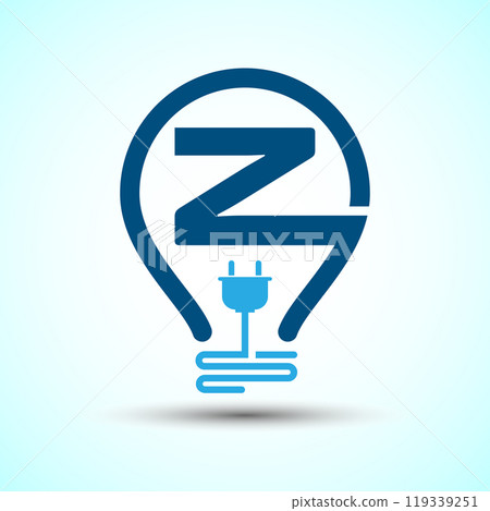 Initial alphabet with an electric bulb and plug. Electricity logo design template Initial alphabet with an electric bulb and plug. Electricity logo design template 119339251