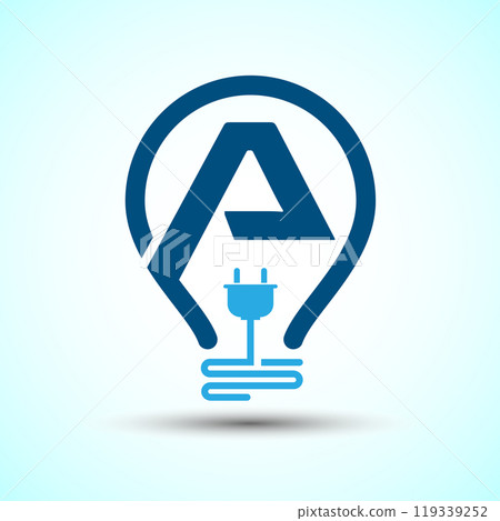 Initial alphabet with an electric bulb and plug. Electricity logo design template 119339252