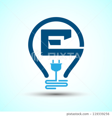 Initial alphabet with an electric bulb and plug. Electricity logo design template Initial alphabet with an electric bulb and plug. Electricity logo design template 119339256