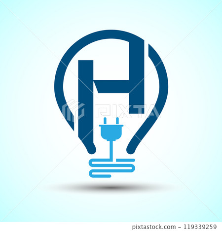 Initial alphabet with an electric bulb and plug. Electricity logo design template 119339259