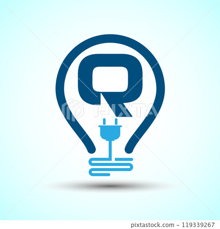 Initial alphabet with an electric bulb and plug. Electricity logo design template Initial alphabet with an electric bulb and plug. Electricity logo design template 119339267