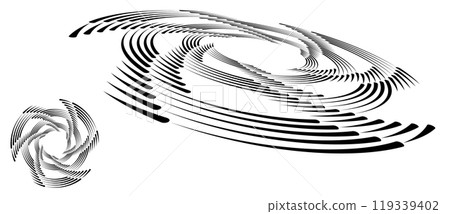 Spiral with black lines as dynamic abstract vector background or logo or icon. Artistic illustration with normal view and perspective on white background. Spiral with black lines as dynamic abstract vector background or logo or icon. Artistic illustration with normal view and perspective on white background. 119339402