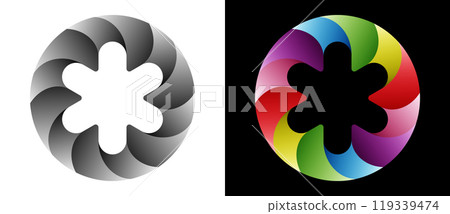 The circle looks like a flower with gradients. Colored spiral as a logo, icon or sign. 119339474