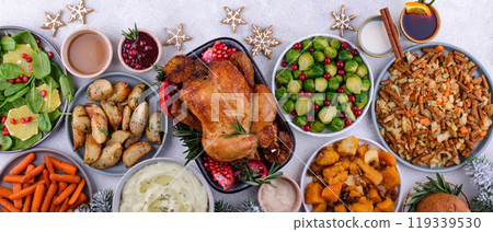 Christmas festive dinner with traditional dishes 119339530