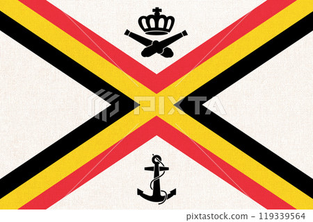 Flag of Belgian navy. Belgium navy flag fabric surface. Naval Ensign of Belgium 119339564