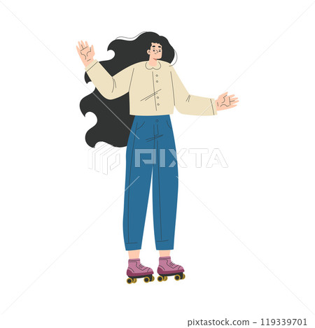 Woman Character Roller Skating Ride on Rollers Vector Illustration Woman Character Roller Skating Ride on Rollers Vector Illustration 119339701