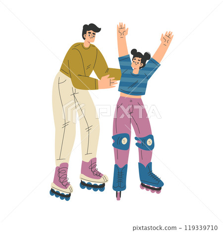 Man Character Roller Skating Ride on Rollers with Daughter Vector Illustration Man Character Roller Skating Ride on Rollers with Daughter Vector Illustration 119339710