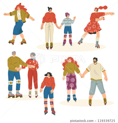 People Character Roller Skating Ride on Rollers Vector Set People Character Roller Skating Ride on Rollers Vector Set 119339725