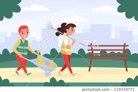 Man and Woman Clean Nature Collect Garbage Care of Environment Vector Illustration 119339771