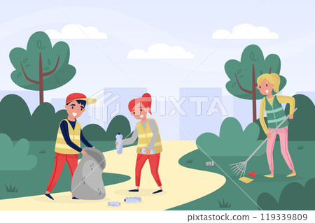 Woman with Kid Clean Nature Collect Garbage Care of Environment Vector Illustration Woman with Kid Clean Nature Collect Garbage Care of Environment Vector Illustration 119339809