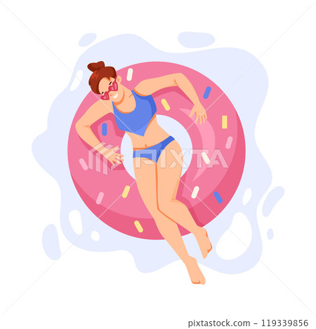 Woman Character on Inflatable Rubber Ring or Circle Vector Illustration 119339856