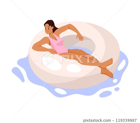 Woman Character on Inflatable Rubber Ring or Circle Vector Illustration 119339987