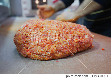 Freshly Prepared Ground Meat, Ready for Cooking and Enjoying in Various Delicious Meals Freshly Prepared Ground Meat, Ready for Cooking and Enjoying in Various Delicious Meals 119340991