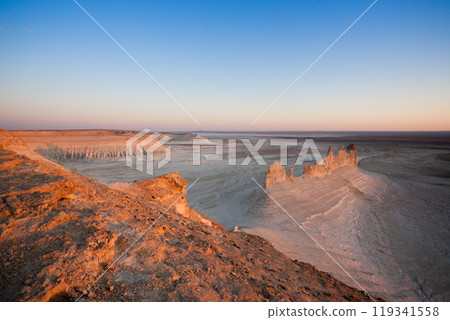 Stunning Mangystau landscape, Kazakhstan. Ak Orpa pinnacles view, Bozzhira valley 119341558