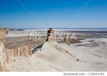 Stunning Mangystau landscape, Kazakhstan. Rock pinnacles view, Bozzhira valley Stunning Mangystau landscape, Kazakhstan. Rock pinnacles view, Bozzhira valley 119341563
