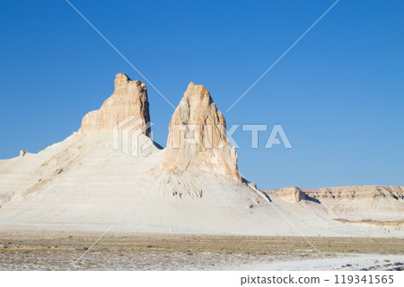 Rock pinnacles in Bozzhira valley view, Kazakhstan 119341565