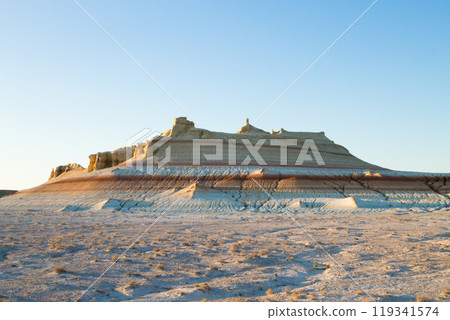 Kyzylkup area landscape, Mangystau desert. Rock strata formations Kyzylkup area landscape, Mangystau desert. Rock strata formations 119341574
