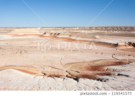 Kyzylkup area landscape, Mangystau desert. Rock strata formations 119341575