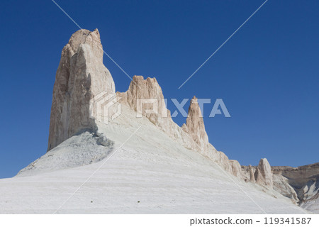 Beautiful Mangystau landscape, Kazakhstan. Ak Orpa pinnacles view, Bozzhira valley Beautiful Mangystau landscape, Kazakhstan. Ak Orpa pinnacles view, Bozzhira valley 119341587