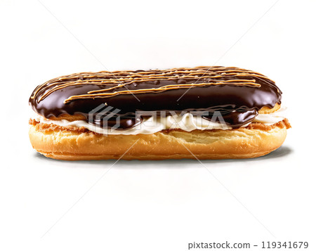 Eclairs with choux pastry whipped cream and chocolate glaze Eclairs with choux pastry whipped cream and chocolate glaze 119341679