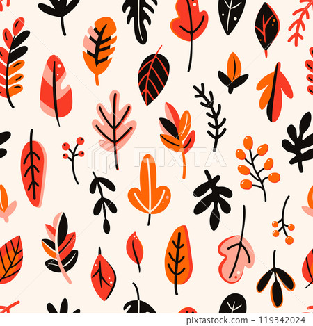 Vibrant Autumn Leaves Seamless Pattern. Vector background. Vibrant Autumn Leaves Seamless Pattern. Vector background. 119342024