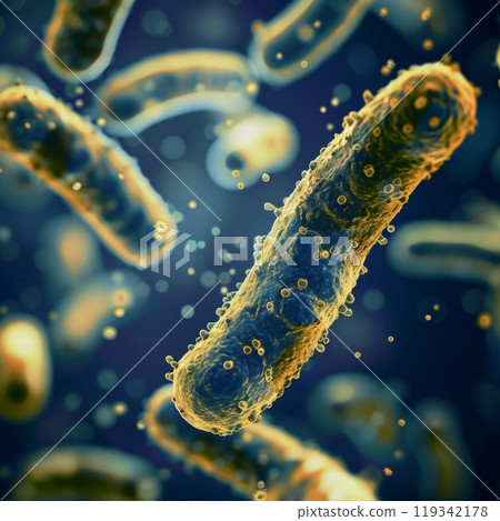 A vibrant close-up reveals various bacteria suspended in a fluid, showcasing their unique shapes and details. A vibrant close-up reveals various bacteria suspended in a fluid, showcasing their unique shapes and details. 119342178