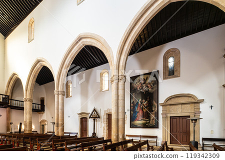 Interior of the Igreja de Sao Joao Baptista church at the Praca da Republica square in Tomar, Portugal 119342309