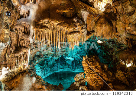 Mira de Aire Caves, Grutas de Mira de Aire at Leiria, Portugal. A set of limestone caves in Porto de Mos Mira de Aire Caves, Grutas de Mira de Aire at Leiria, Portugal. A set of limestone caves in Porto de Mos 119342313