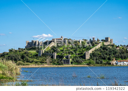 The village of Montemor-o-Velho in Portugal is crowned by its imposing castle 119342322
