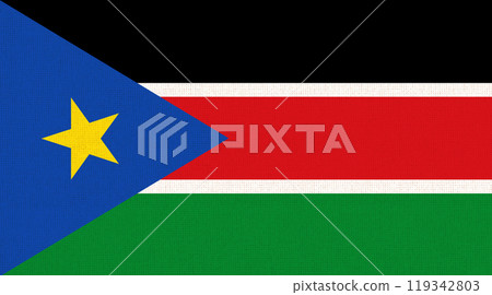 Flag of South Sudan. South Sudanian flag on fabric surface. African country 119342803