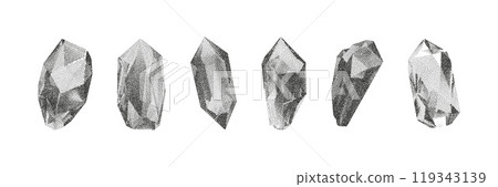 Cube, cylinder, triangle, rhombus with grainy dot texture. Vector illustration Cube, cylinder, triangle, rhombus with grainy dot texture. Vector illustration 119343139
