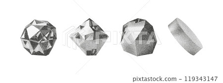 Cube, cylinder, triangle, rhombus with grainy dot texture. Vector illustration Cube, cylinder, triangle, rhombus with grainy dot texture. Vector illustration 119343147