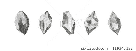 Cube, cylinder, triangle, rhombus with grainy dot texture. Vector illustration Cube, cylinder, triangle, rhombus with grainy dot texture. Vector illustration 119343152