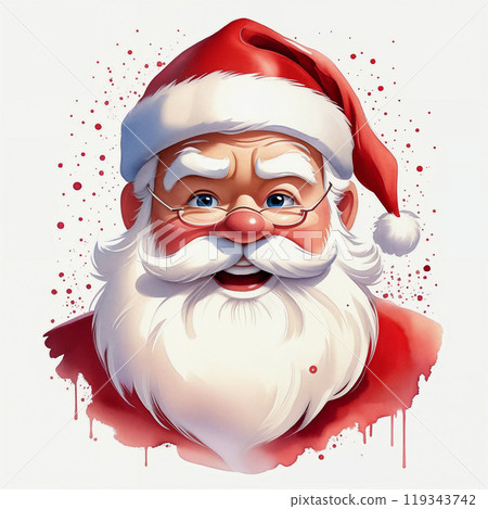 Santa Claus in a red hat and coat with a white gray long beard is smiling. Traditional symbol of Christmas, portrait, white background 119343742