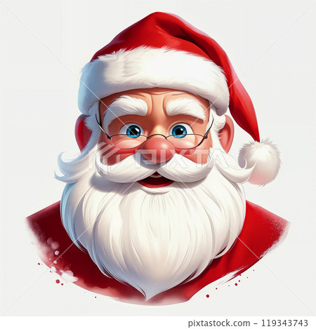Santa Claus in a red hat and coat with a white gray long beard is smiling. Traditional symbol of Christmas, portrait, white background 119343743