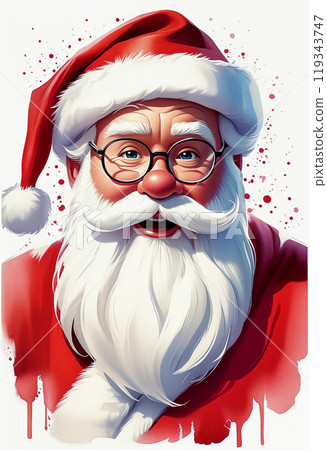 Santa Claus in a red hat and coat with a white gray long beard is smiling. Traditional symbol of Christmas, portrait, white background 119343747