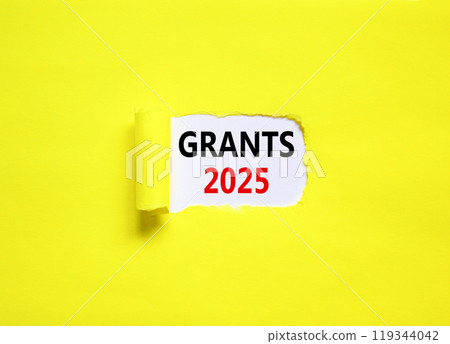 Planning grants 2025 new year symbol. Concept words Grants 2025 on beautiful white paper. Beautiful yellow paper background. Business grants 2025 new year concept. Copy space. Planning grants 2025 new year symbol. Concept words Grants 2025 on beautiful white paper. Beautiful yellow paper background. Business grants 2025 new year concept. Copy space. 119344042