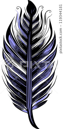 simple graphic drawing black and blue bird feather, sketch, logo 119344181