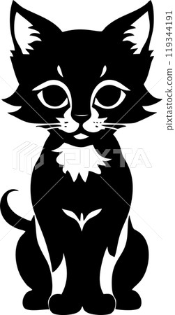 simple black graphic drawing of one cat, decorative element, logo simple black graphic drawing of one cat, decorative element, logo 119344191