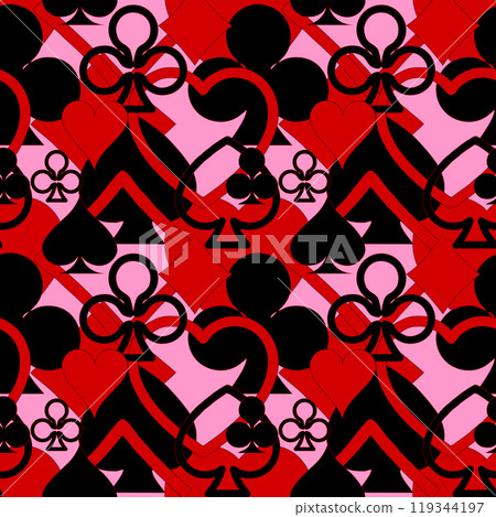 abstract seamless black and red pattern of different card suits, texture, design 119344197