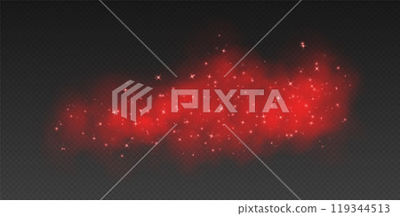 Red magic smoke with stars and sparkles, fog with glowing particles, colorful vapor with star dust. Red magic smoke with stars and sparkles, fog with glowing particles, colorful vapor with star dust. 119344513