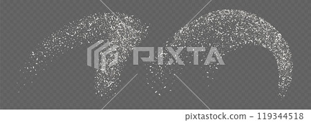 Coconut flakes, flying grated and desiccated coconut powder, dry scattered coco texture 119344518