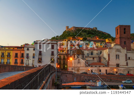 Colorful Bosa with Malaspina Castle at Sunset, Sardinia 119344547
